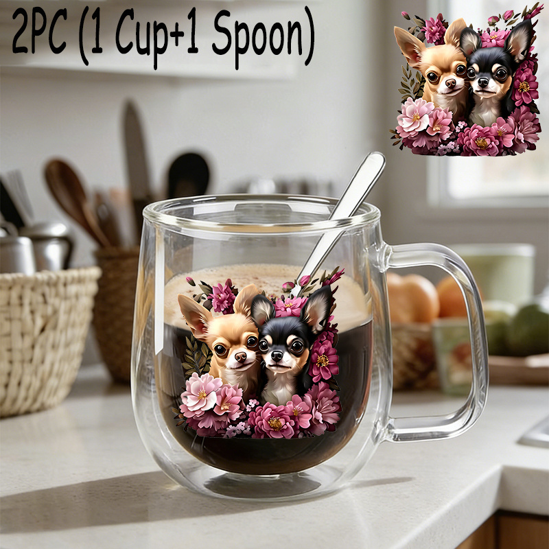 TEMU 2pcs (1 Glass Cup And 1 Spoon), Insulated Double-walled Borosilicate Reusable Water Cup With Handle, Large Capacity Clear Coffee Mug For Hot And