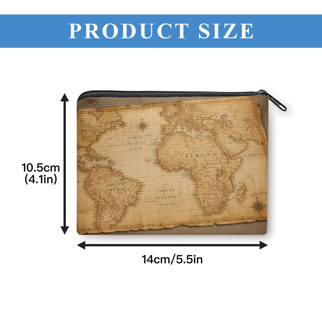 TEMU Coin Purse 1pc, Antique World -sided Printed Coin Purse, A Small Portable Zipper Bag For Coin, Key, Card & Earphones, Portable Change Purse,
