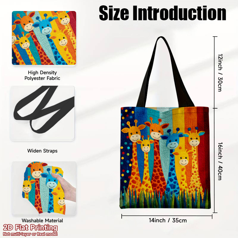 TEMU 1 pièce Sac à main élégant et stylé, réutilisable, multifonctionnel, sac à bandoulière grande capacité, motif de girafes souriantes colorées,