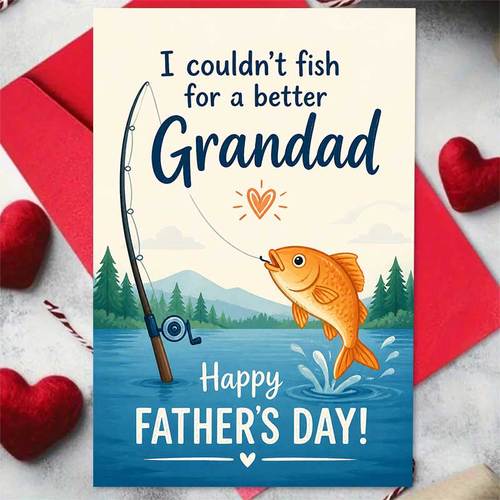 1 greeting card and 1 envelope fathers day card fishing scene with grandad and happy message i couldnt fish for a better grandad grandfathers fathers day rustic humorous greeting card