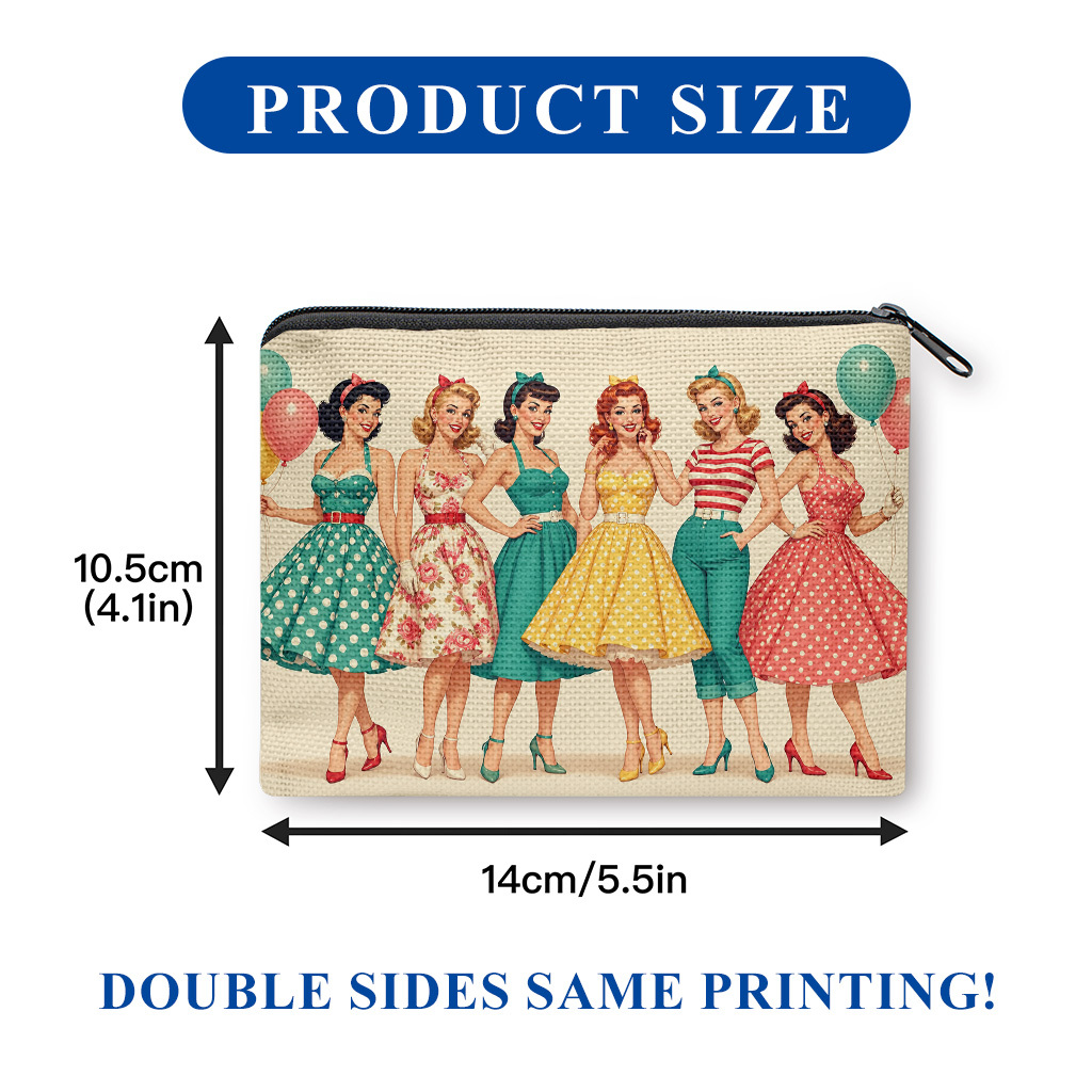 TEMU Coin Purse, Ladies Dresses Double-sided Printed Coin Purse, Key And Change Storage Bag, Portable Zipper Pouch, Clutch Bag, Versatile Makeup Bag,