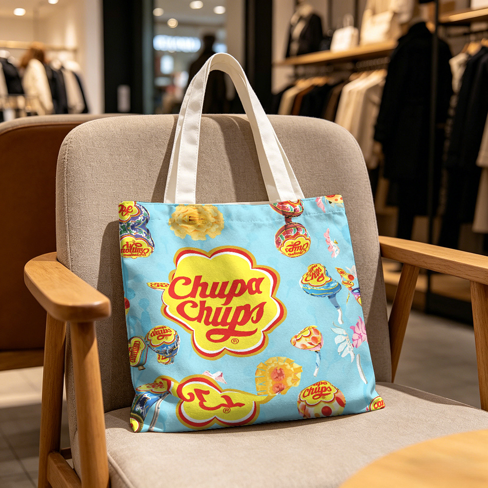TEMU 1pc Chupa Women' Iconic Print Tote - Lightweight Large Reusable Suitable For Travel,, Shopping, Commuting, Spacious With Chupa , Hand Washable