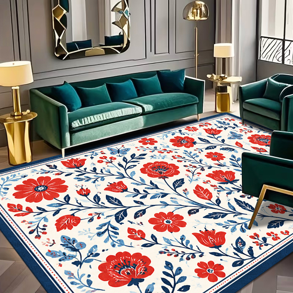 red blue area rug sold on Temu United States