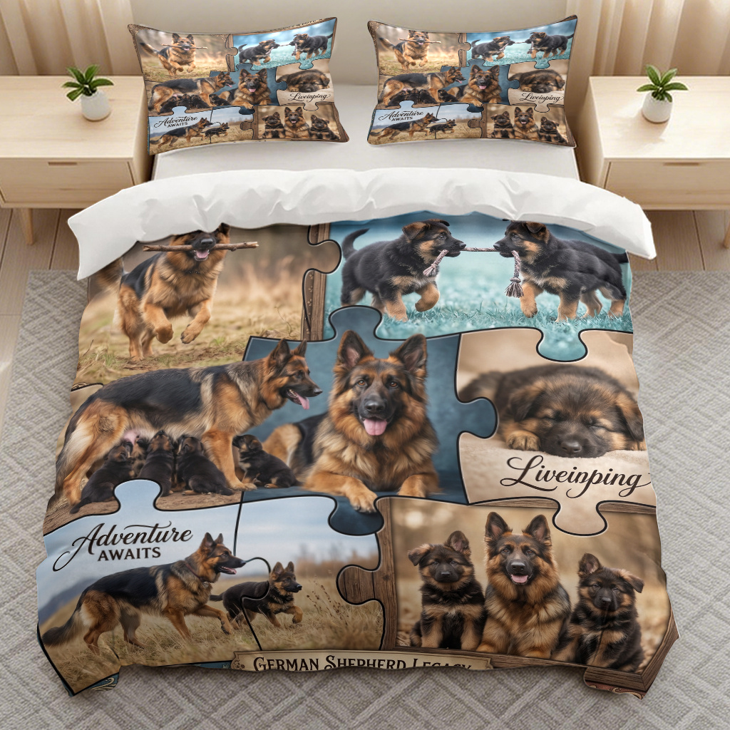 TEMU 3pcs German Shepherd Pattern Bedding Duvet Cover Quilt Cover, Trendy Soft Bedding (1 X Duvet Cover And 2 X Pillowcases) With Zipper Closure For