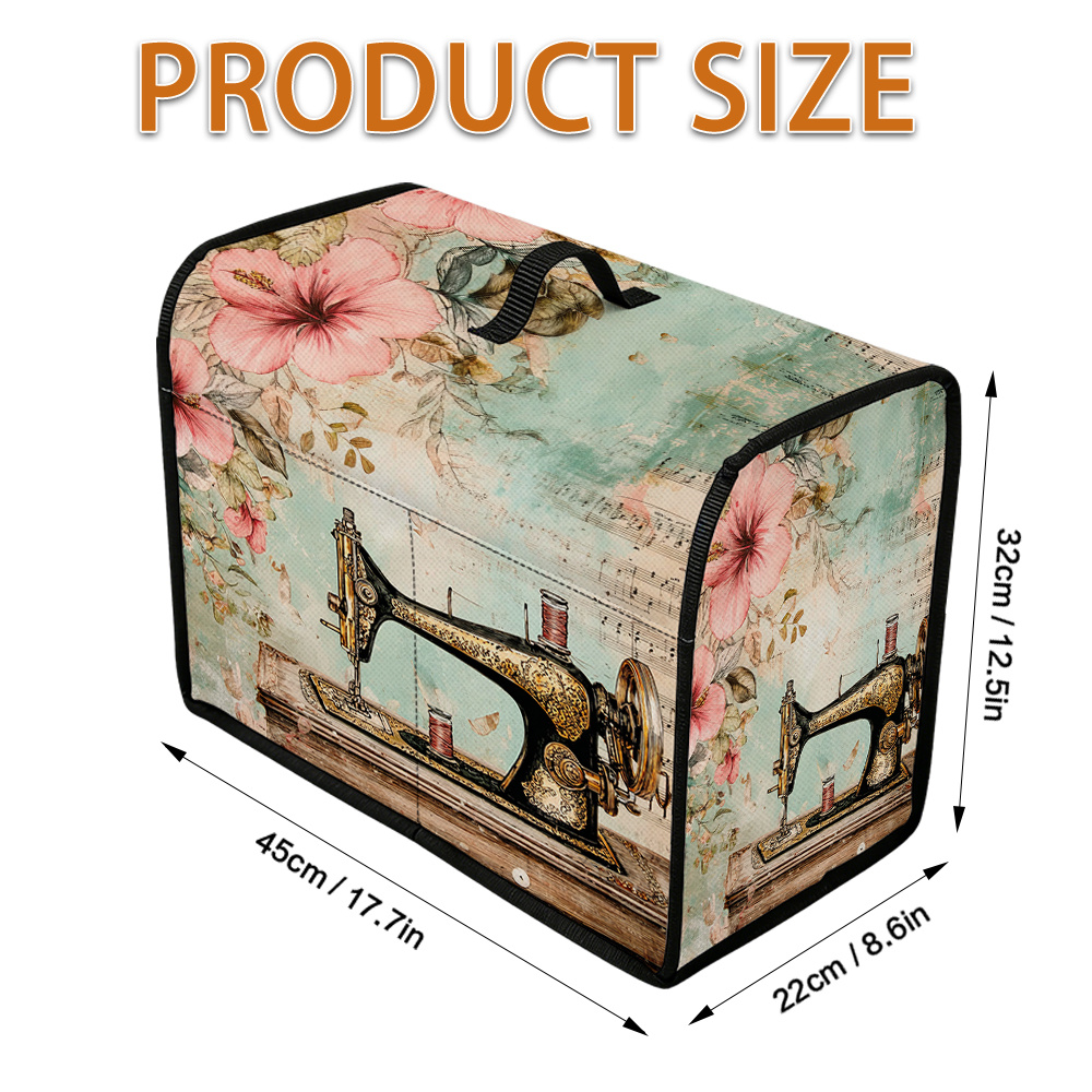 TEMU 1pc, 2d Flat, Sewing Machine Cover With Storage Bag, Portable Handle Dustproof Design, Vintage Sewing Machine (11) Sewing Machine Cover, Sewing