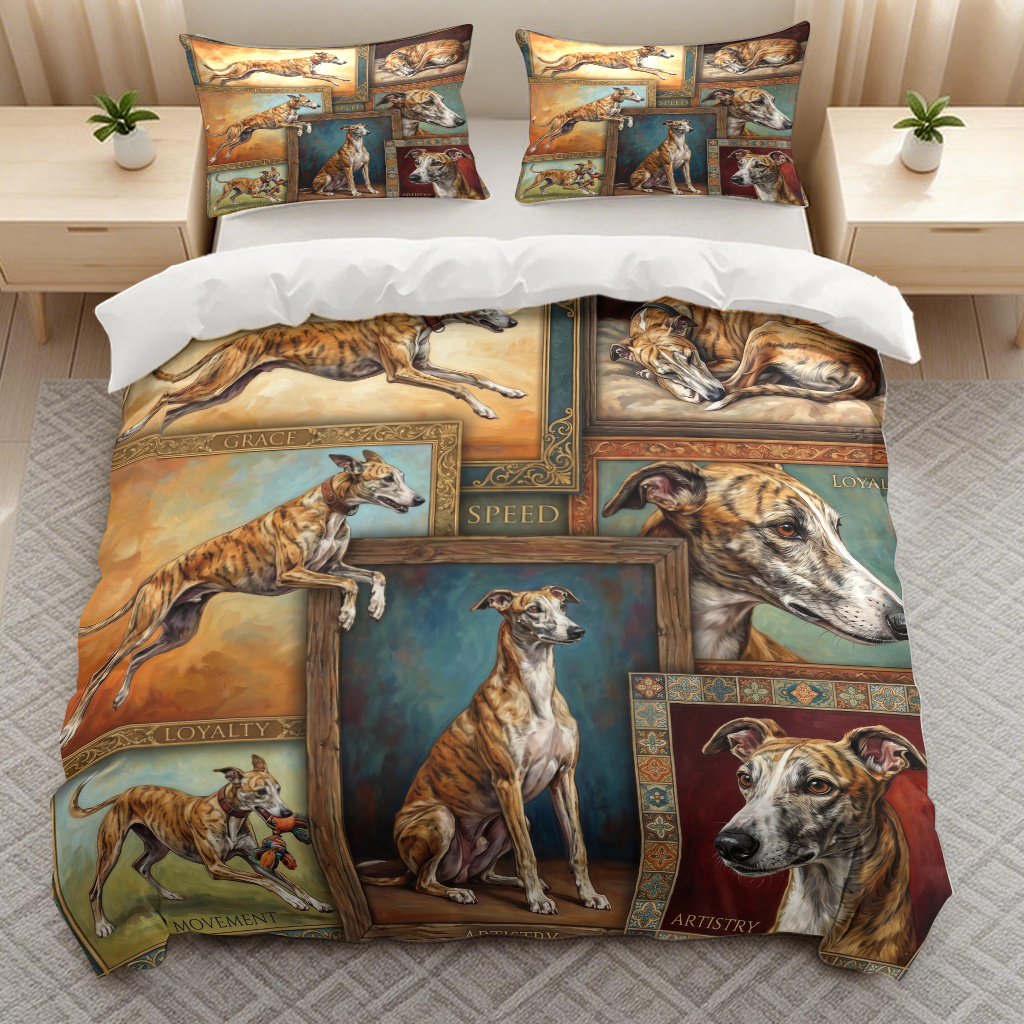 TEMU 3pcs Greyhound Pattern Bedding Duvet Cover Quilt Cover, Trendy Soft Bedding (1*duvet Cover And 2*pillowcases) With Zipper Closure For Bedroom,