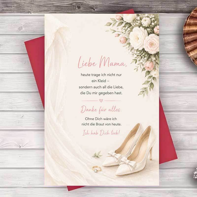 Image of 1 Envelope And 1 Greeting Card Mother Wedding Day Thank You Card From Bride To Mom Elegant Floral Flat Greeting Card