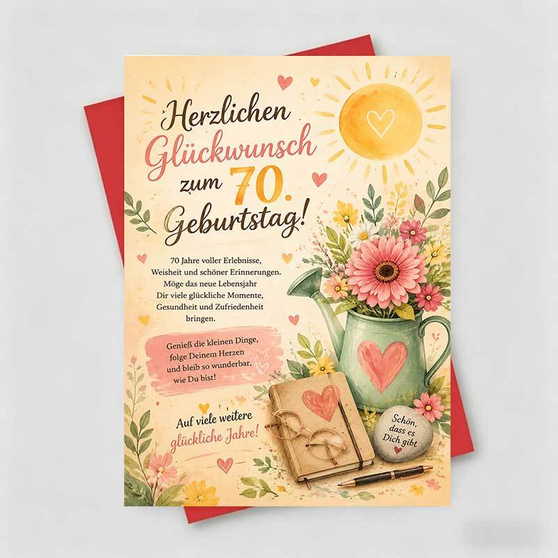TEMU 1 Greeting Card + 1 Envelope Whimsical Birthday Card, Floral 70th Birthday Card, Happy 70th Birthday For A , Elegant Watercolor Style Birthday