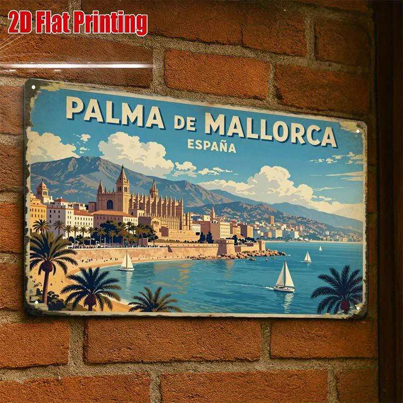 TEMU 2d Flat - 2d Flat1pc, Vintage Palma De Mallorca Travel Poster Creative Tin Sign -8x12 Wall Art Gift For Decor|iron Construction, Metal Wall Art