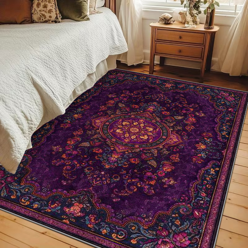 TEMU Velvet   Non-slip Backing Rug, 2d Flat. , Non-slip And, Machine Washable, Easy To Clean. Burgundy Base With Floral Pattern, , Vintage Persian