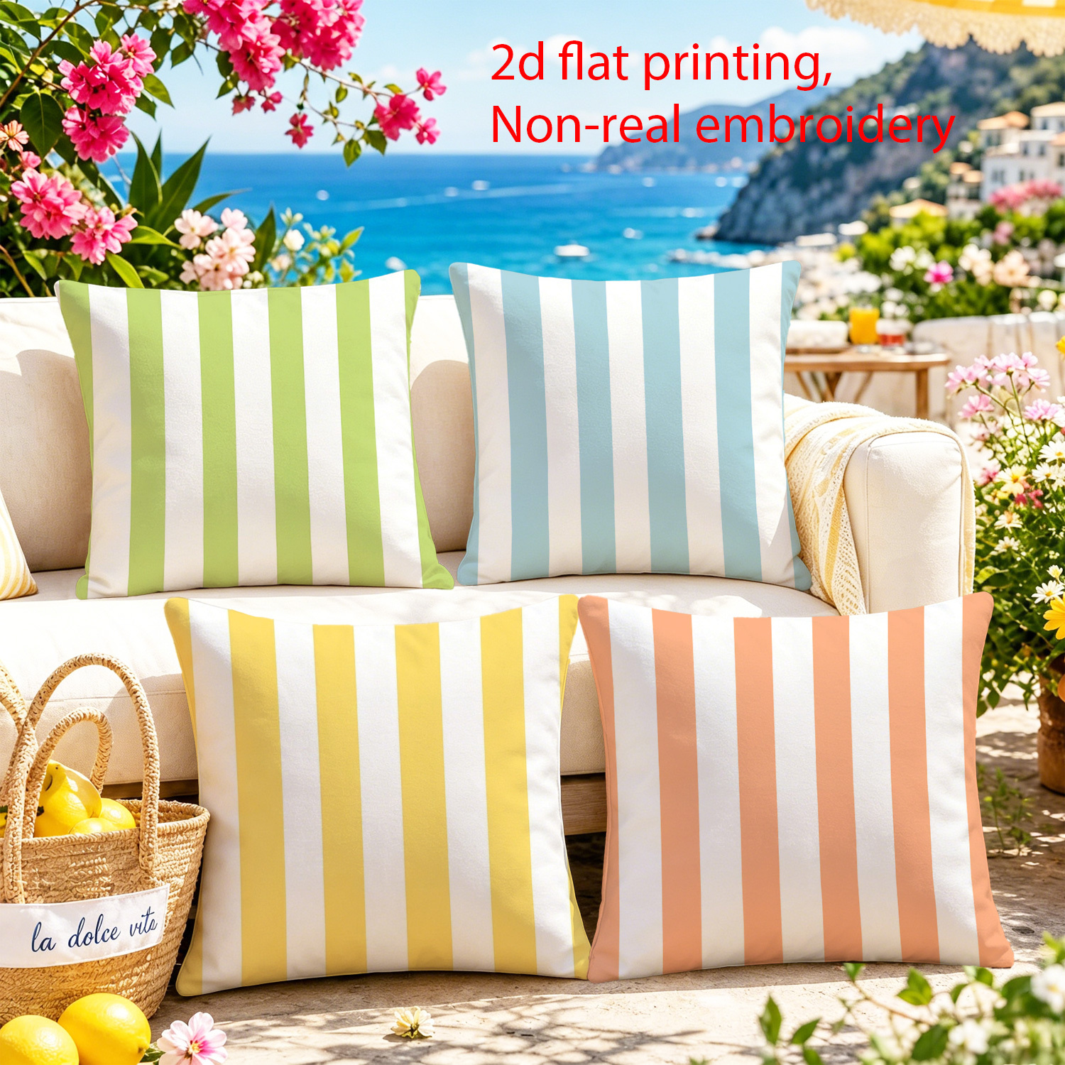 TEMU 4pcs, Striped Theme Decor Throw Pillow Covers, Italian Style Outdoor Patio Decor Cushion Cases, 40.64cm/45.72cm/50.8cm Sizes , Summer Stripe