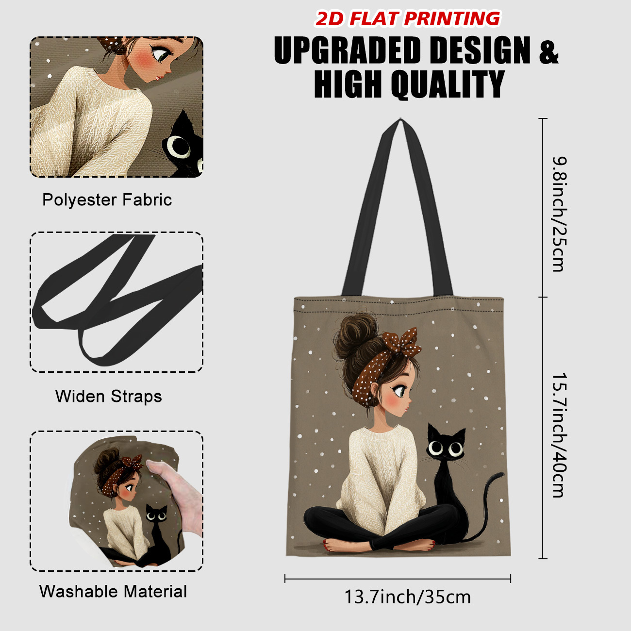 TEMU (2D ) 1 con bolsas de compras reutilizables de gato negro, mochila de compras multifuncional reutilizable y , para actividades al aire libre,