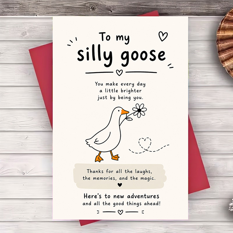 TEMU 1 Greeting Card And 1 Envelope Cute Silly Goose Greeting Card For Boyfriend Girlfriend Best Friend Funny Anniversary Or Birthday Gift Flat Paper