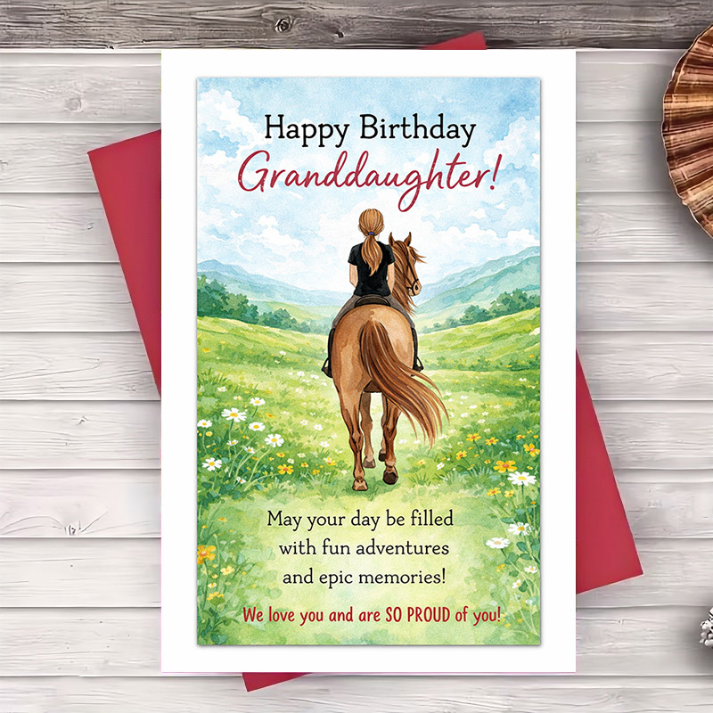 TEMU 1 Greeting Card And 1 Envelope Birthday Card For Granddaughter Horse Lover Greeting Card