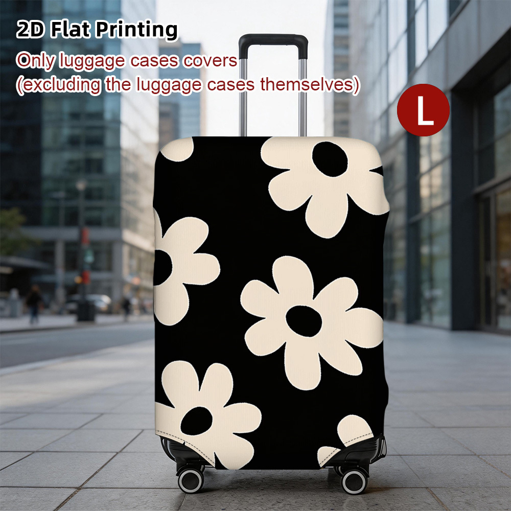 TEMU 1pc 1pcs Suitable For Luggage Cover With White Flowers On Black Suitable For Suitcases, Dustproof Cover, Luggage Sleeve For Travel, Business,