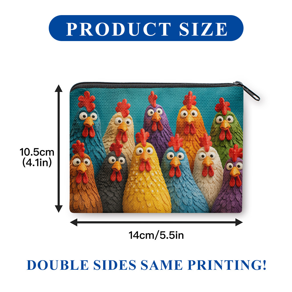 TEMU Coin Purse 1pc, Painted Cartoon Chicken Group Double-sided Printed Coin Purse, Key And Change Storage Bag, Portable Zipper Pouch, Clutch Bag,