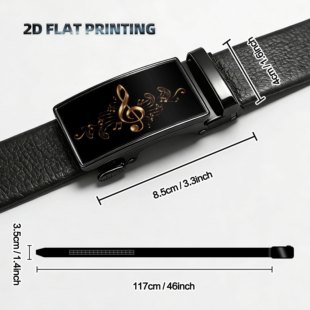 TEMU 2d Flat Printing, 1pc Men's Ratchet Belt With Easy Golden Musical Notes Print, High-definition Color Printing, Ratchet , Casual Accessory For