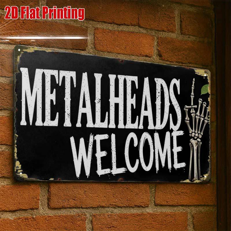 TEMU 2D Flat - 2D Flat ., Metalheads Welcome Skelett Hand Zeichen Kreatives Blechschild -8X12 Wandkunst Geschenk zur Dekoration | Eisenkonstruktion,