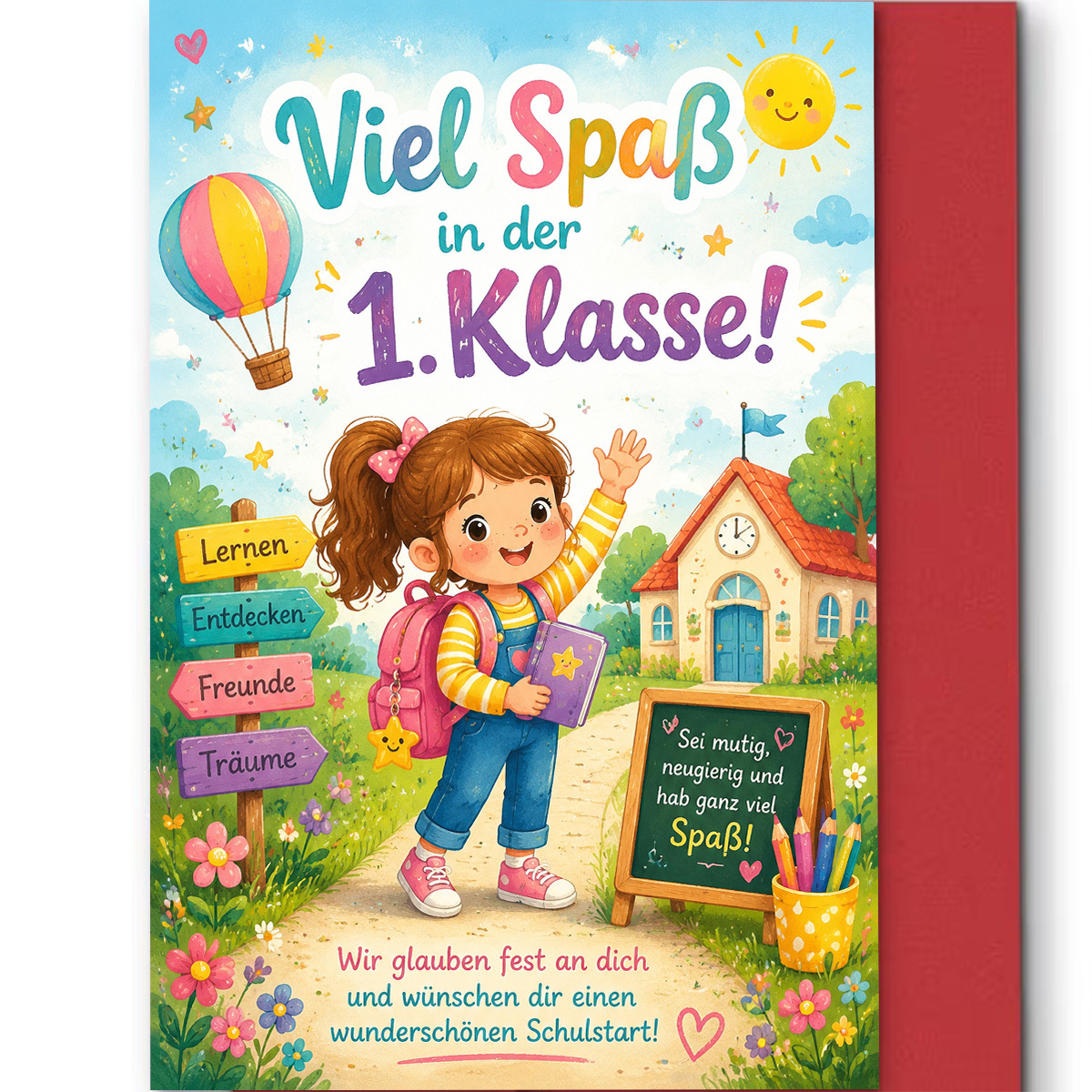 Image of 1set (a Greeting Card And An Envelope). Bright School-themed Greeting Card With And German Text, Perfect For , Lots Of Fun In Class, Ideal For Students, High-quality Paper
