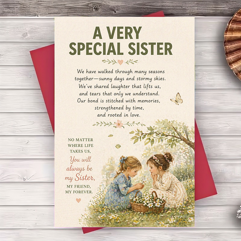 TEMU 1 Greeting Card + 1 Envelope Special Sister Card Floral Gift For Sister Friendship And Memories