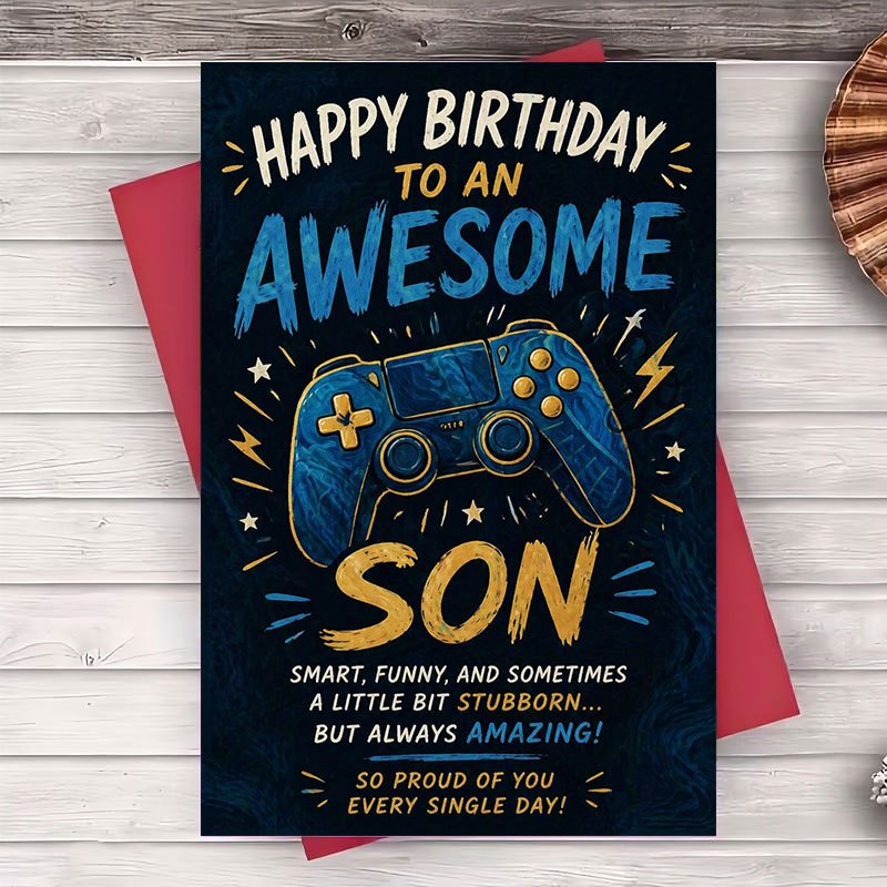 TEMU 1 Envelope And 1 Greeting Card Happy Birthday Greeting Card For Son Gamer Theme Funny Birthday Message For Gaming Enthusiast Men Flat Paper Card