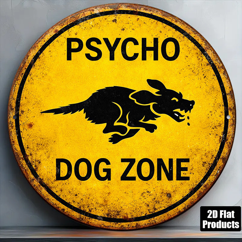 2d Flat, 2d Flat - 1pc 8*8in/20x20cm 2d Flat Round Sign, Retro Plaque About " Dog", " Warning Dog Zone" Decorative Sign, Suitable For Garage, Bar, Office Decoration Or Gift, 2d Flat