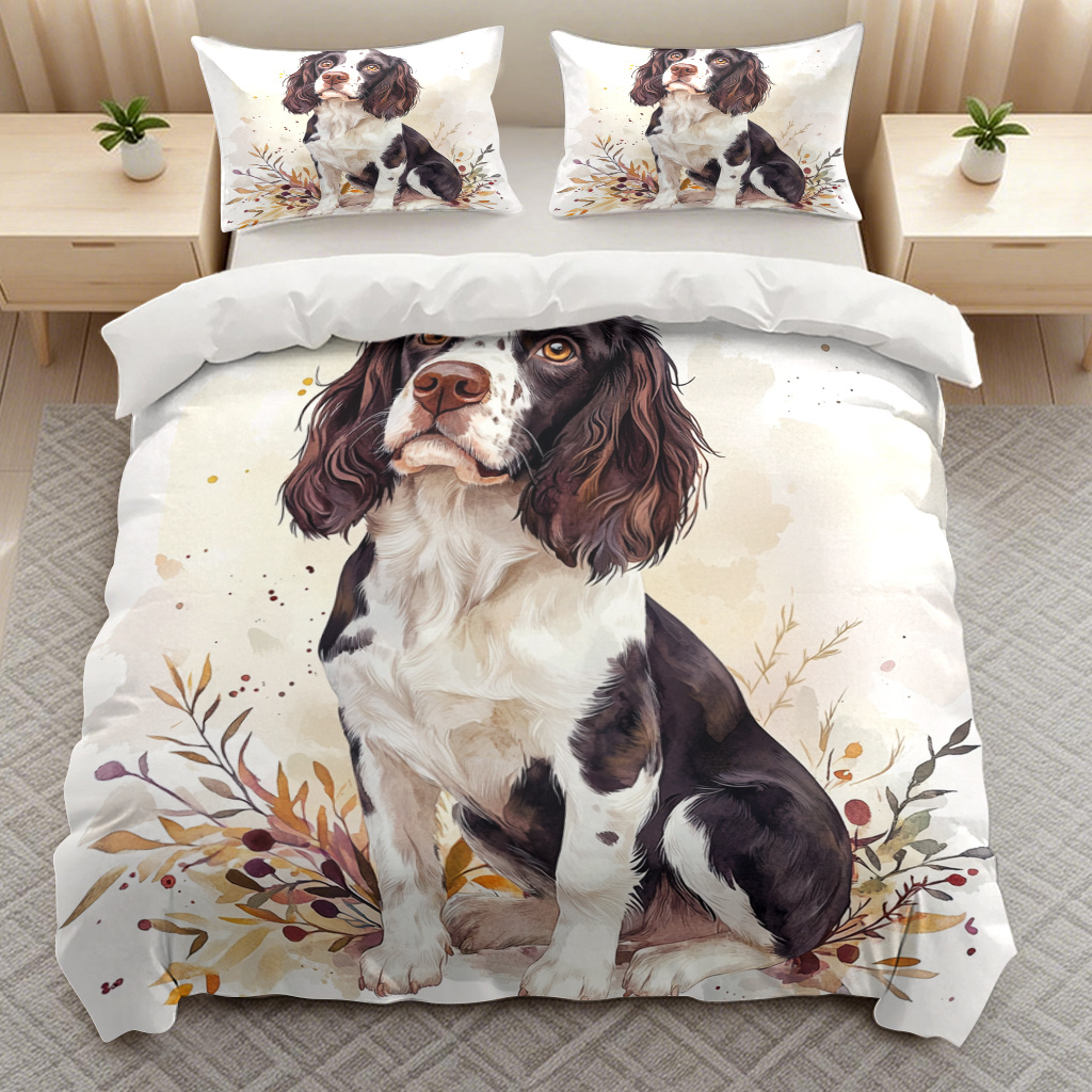 TEMU 3pcs Spaniel Pattern Bedding Duvet Cover Quilt Cover, Trendy Fashionable Soft Bedding (1 X Duvet Cover And 2 X Pillowcases) With Zipper Closure