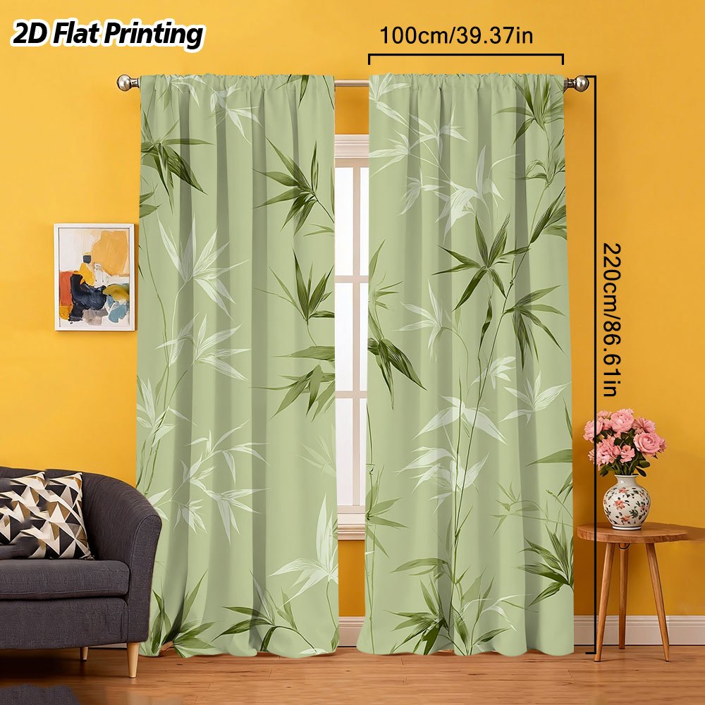 TEMU 2d Flat, 2pcs 2d Flat Leaves Printed Curtain â Decorative Rod Pocket Window For Bedroom, Office, Living Room, Kitchen, Coffee Shop, Vacation