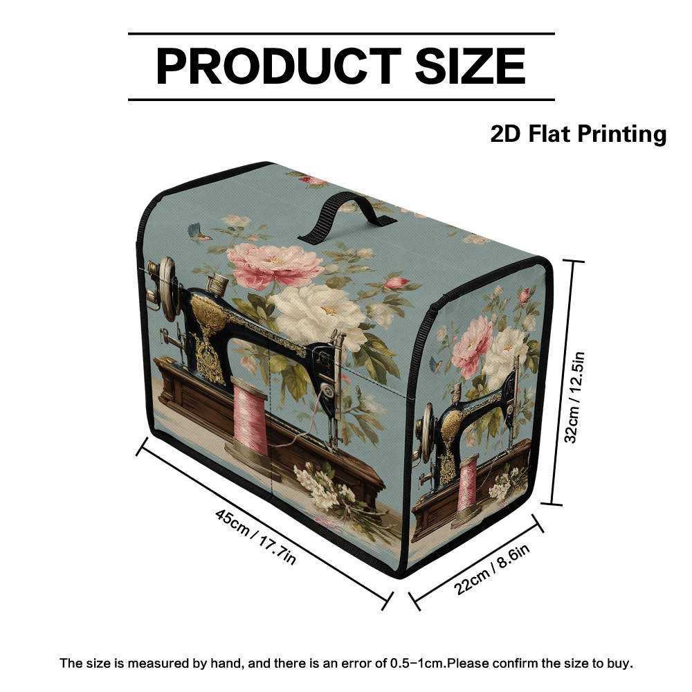 TEMU 1pc 2d Flat Vintage Sewing Machine Printed Sewing Machine Protective Cover, Lightweight Fabric Dust Cover With Handle, Fits Most Standard Models