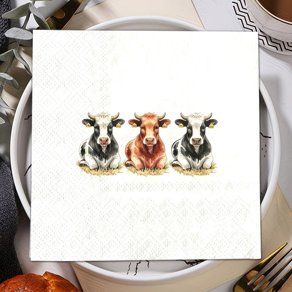 TEMU Lot de 20 serviettes avec un motif de dessin représentant vaches couchées . Convient pour les fêtes, , anniversaires, baby showers et autres