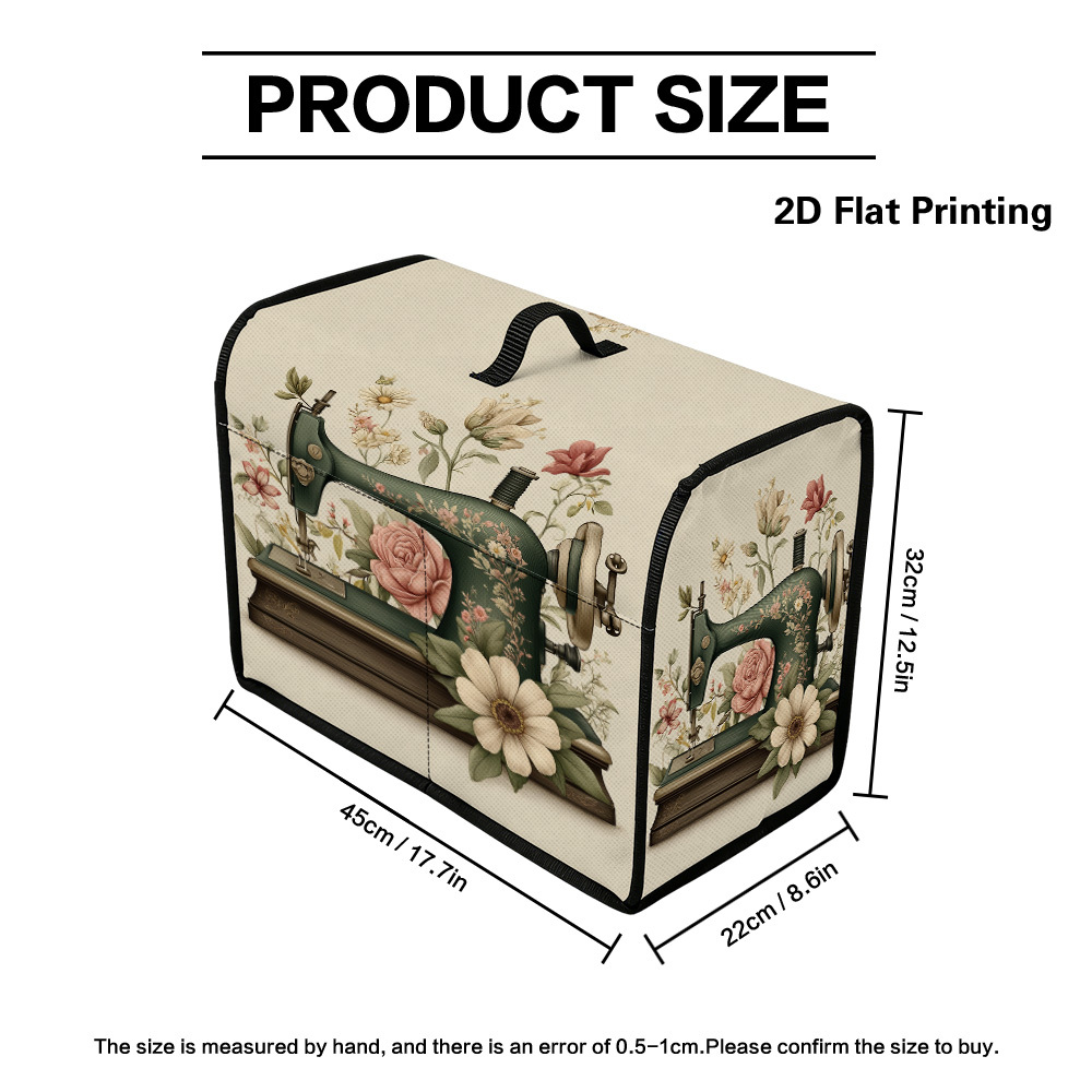 TEMU 1pc Vintage Sewing Machine Dust Cover With Front Pocket - Multicolor Protective Cover Suitable For , Craft Room Storage, Compatible For Most