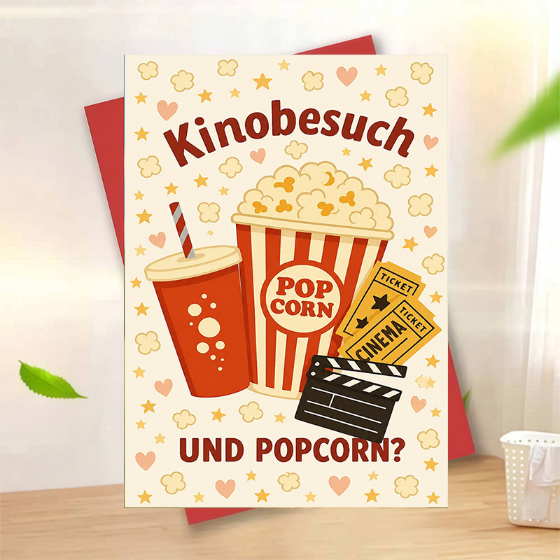 TEMU 1pc Movie Night Greeting Card Popcorn And Cinema For And Couples Fun Date Night Invitation Note For Film Lovers Movie Enthusiasts Celebration