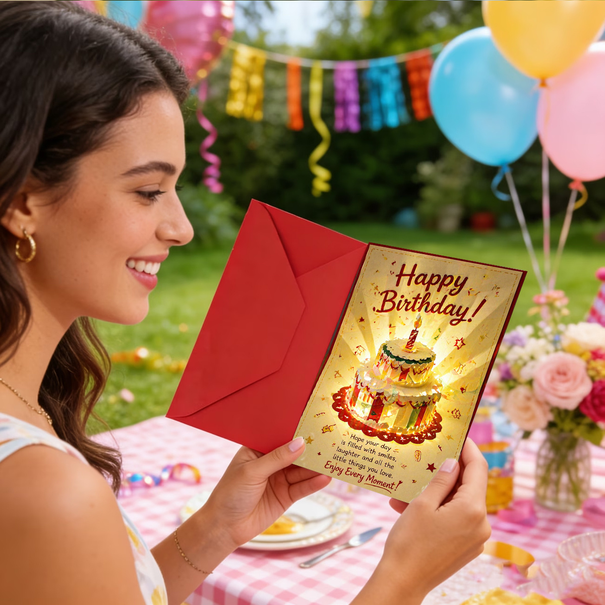 TEMU A Set Of (including Envelopes And Greeting Cards) Beautiful Three-dimensional Pop-up Birthday Cards With Luminous Layered Cake Patterns. Text: