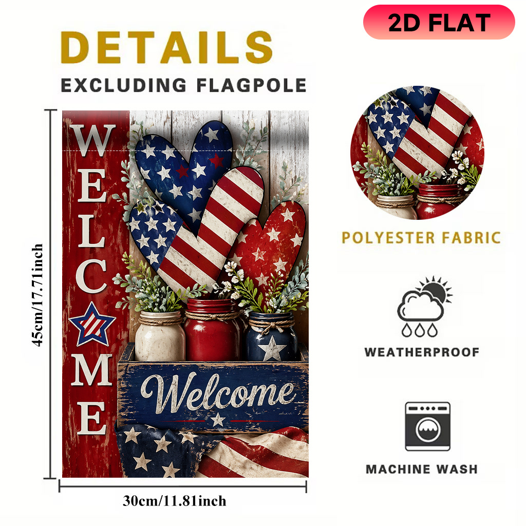 TEMU 2d Flat, 2d Flat Garden Flag 1pc, Welcome American Theme Decoration, Durable Polyester Material, Perfect For Garden, Lawn, Patio, Home, Outdoor,