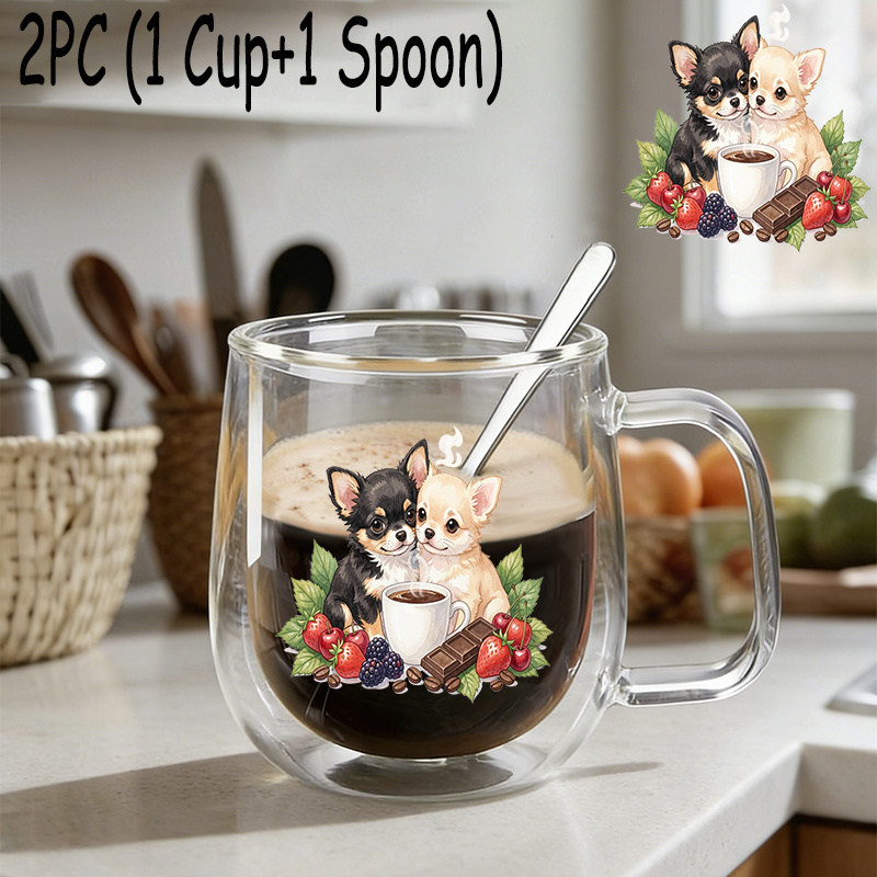TEMU 2pcs(1pc Glass Cup 1pc Spoon),insulated Double-walled Borosilicate Reusable Water Cup With Handle,large Capacity Clear Coffee Mug For Beverages