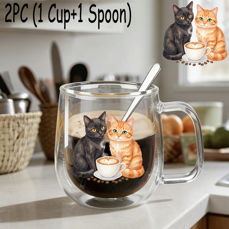TEMU 2pcs(1pc Glass Cup 1pc Spoon),insulated Double-walled Borosilicate Reusable Water Cup With Handle,large Capacity Clear Coffee Mug For Beverages