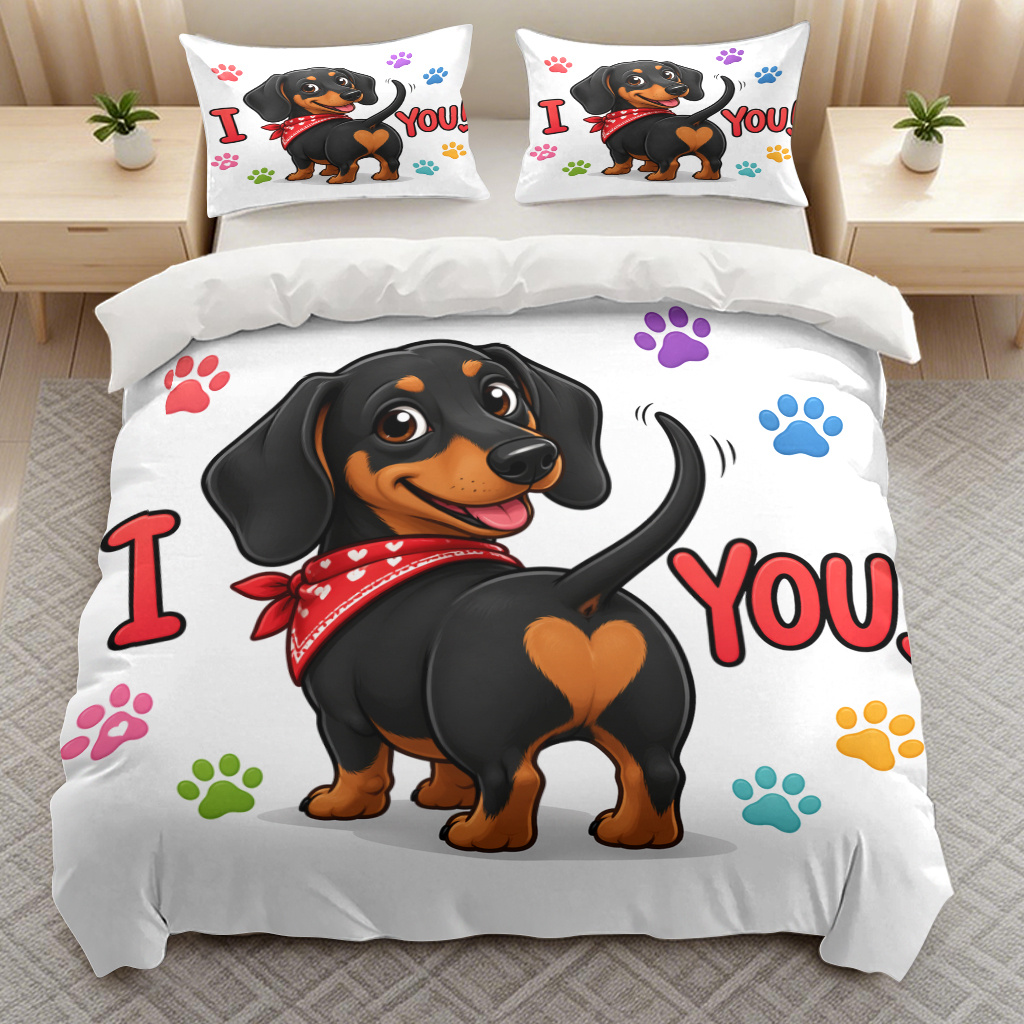 TEMU 3pcs Dachshund I You Pattern Bedding Duvet Cover Quilt Cover, Trendy Soft Bedding (1 X Duvet Cover And 2 X Pillowcases) With Zipper Closure For