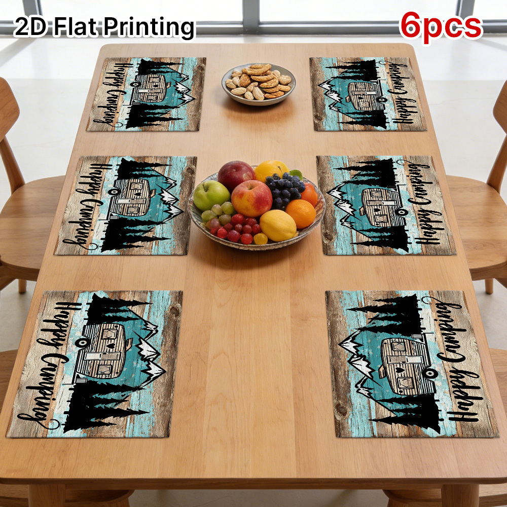 TEMU (2d Flat) 6pcs Set Mountain Square Placemats, Suitable For Holiday Dining And Kitchen Restaurant Coffee Table Decoration, Party Decoration, Home