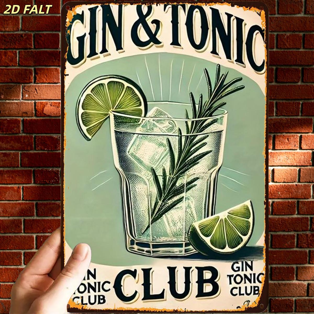 TEMU 2d Flat, 2d Flat,1pc, Interesting Retro Gin Tonic Club Vintage Postermetal Iron Sign, Pre-drilled Holes, Suitable For Indoor, Garden,outdoor,