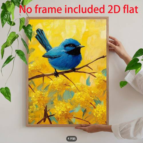2d plat, 2d plat, posters en prints frameloos. canvas schilderij, 2d plat blauwe vogel zit in bloemen canvas schilderij, levendig weergeeft natuurlijke schoonheid canvas