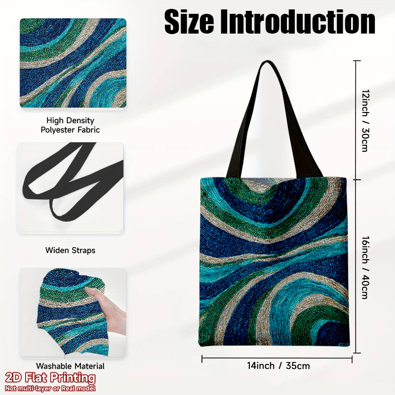 TEMU 1pc Stylish Handbag, Elegant And Reusable, Multi-functional, Large-capacity Shoulder Bag, Blue And Silver , Made Of Durable Polyester, Foldable,