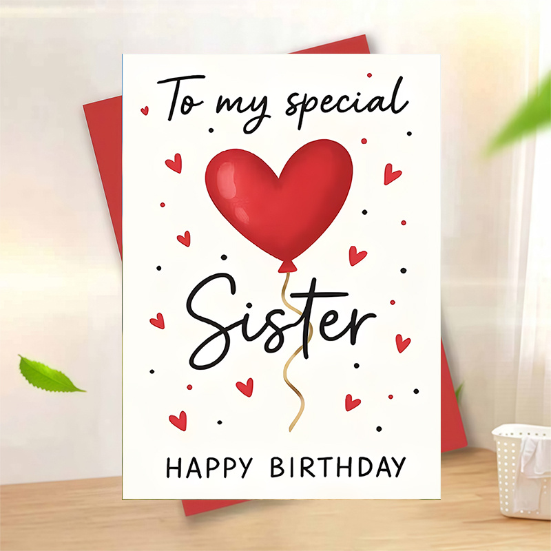 TEMU 1pc Happy Birthday Greeting Card For Sister Heart Decorative Note For Family Celebration Gift Expressing Love And Appreciation On Special
