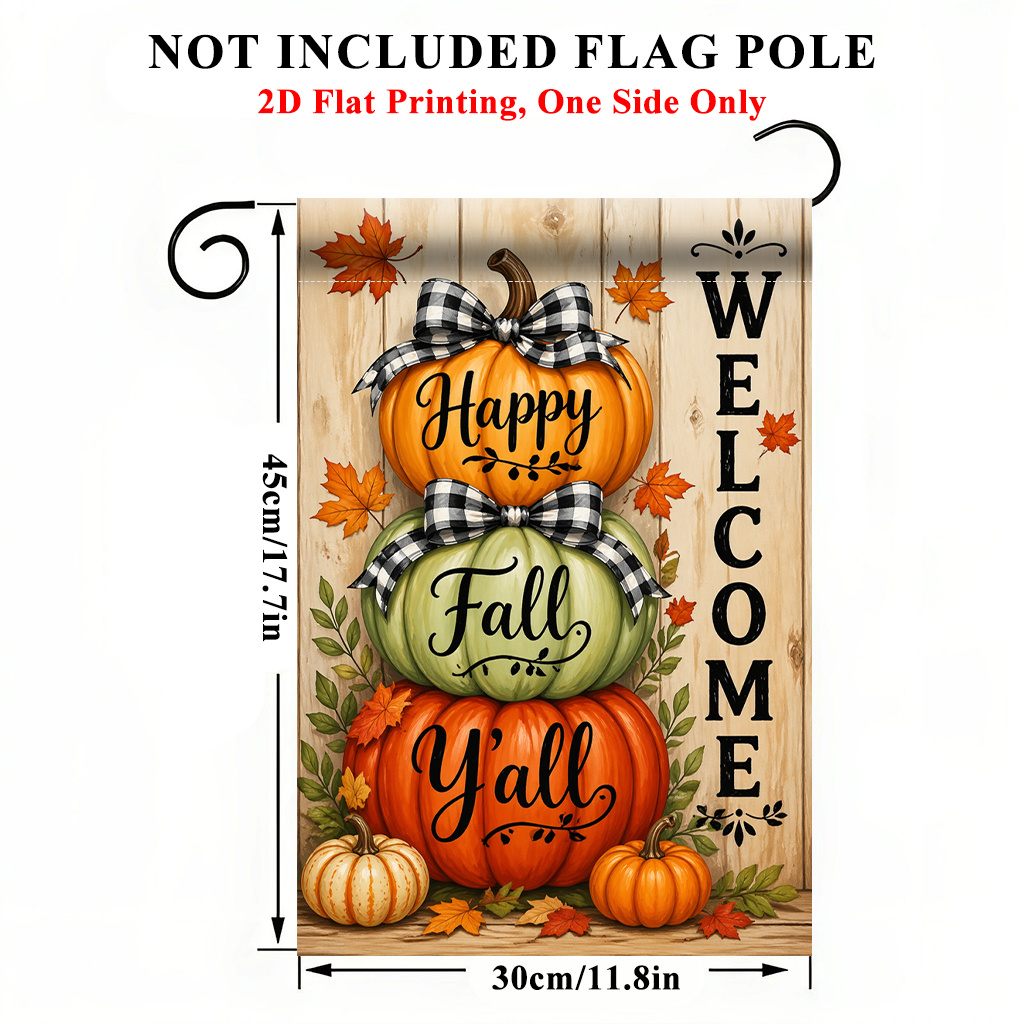 TEMU 2d Flat - 2d Flat Printing Garden Flag 1pc, Welcome Fall Pumpkins Garden Flag - Single-sided Print, Durable Polyester Outdoor Decor For Home And