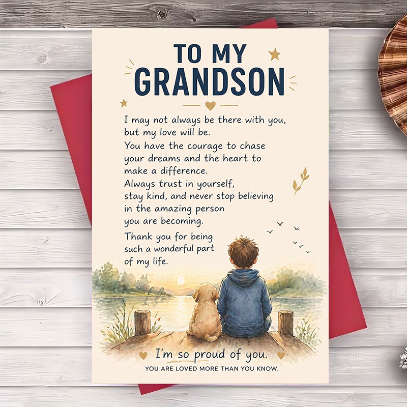 TEMU 1 Greeting Card And 1 Envelope Grandson Birthday Card From Grandparent Inspirational Encouragement And Love Greeting Card