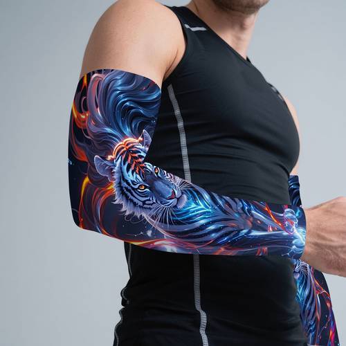 mens compression arm sleeves featuring tiger pattern stylish sports sleeves for cycling running hiking golf lightweight outdoor accessory cool birthday gift for him great fathers day present for dad