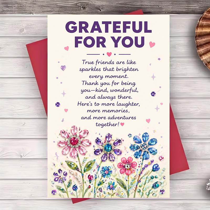 TEMU 1 Greeting Card + 1 Envelope Grateful For You Floral Friendship Thank You Card For Best Friend Sister Or Coworker