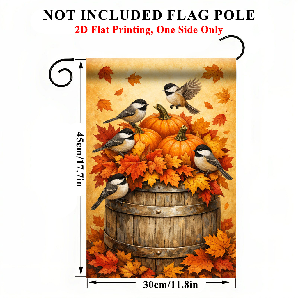 TEMU 2d Flat - 2d Flat Printing Garden Flag 1pc, Pumpkins Birds Autumn Leaves Garden Flag - Single-sided Print, Durable Polyester Outdoor Decor For