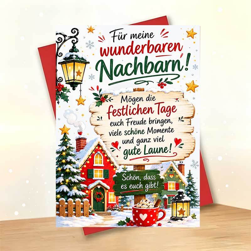 Image of 1 Greeting Card And 1 Envelope Warm And Cozy Christmas Greeting Card, Scene With A Wooden For My Wonderful Neighbors, Suitable For Neighbors, Christmas Festive Style, Elegant And Greeting Card