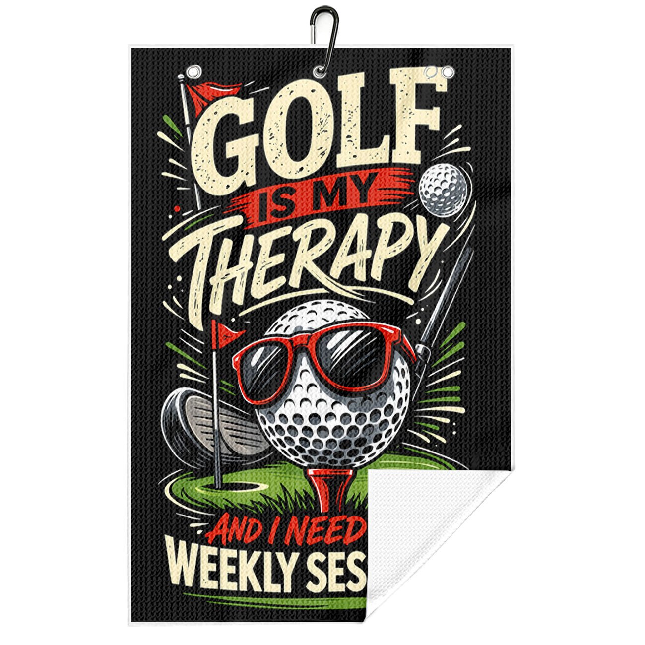 TEMU ["Serviette de golf] Serviette en polyester ultra-douce et épaisse, motif de ballon de golf de dessin animé vintage, légère et , lavable en