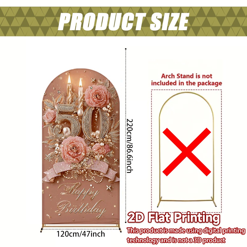 2d flat 2d flat 1pc 2d flat printing printed arched background fabric golden 50th birthday celebration decorations polyester   polyester fabric elastic background banner suitable for wedding decorations birthday
